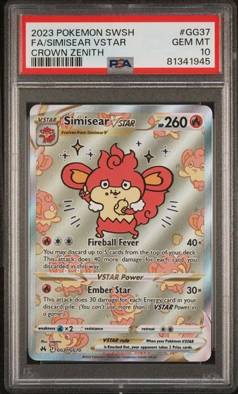 Simisear Vstar 2023 Crown Zenith Gg37 Gg70 Galarian Gallery Psa 10 Price Guide Sports Card