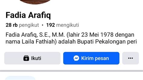 Facebook Bupati Pekalongan Fadia Arafiq Diretas Berisi Konten Asusila