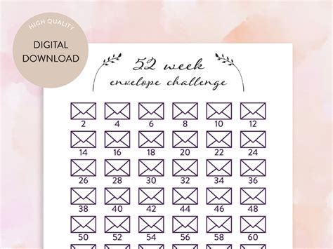 Printable 52 Week Envelope Savings Challenge Us Letter And Etsy Uk 52