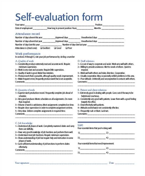 Free Self Evaluation Sample Form Samples In Pdf Ms Word