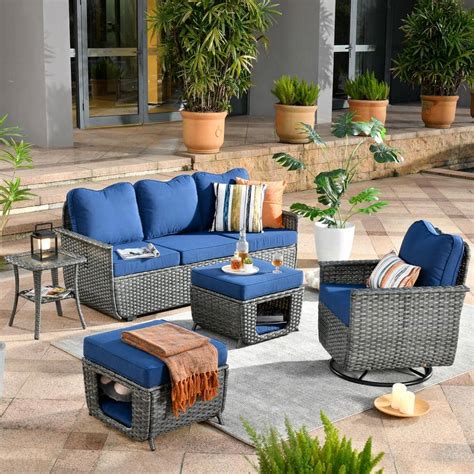 OVIOS Fortune Dark Gray 5 Piece Wicker Outdoor Patio Conversation Set