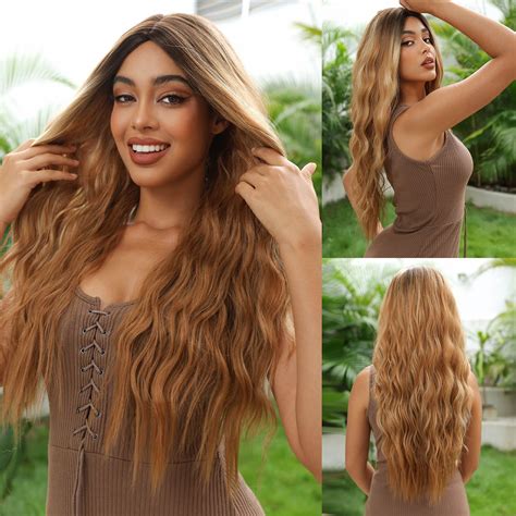 Zhenyangli Long Volume Natural Simulation With Large Waves Full Head Set Gradient Brown Fashion