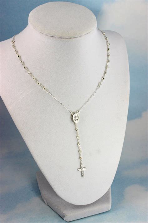 Sterling Silver Rosary Necklace Women Pyrite Rosaries Miraculous