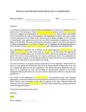 Offer Letter For Nontenure Track Faculty Appointment Doc Template