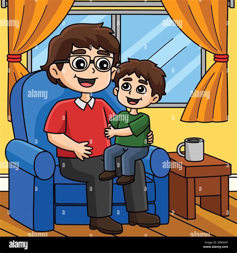 Son Sitting on Fathers Lap Colored Cartoon Stock Vector Image & Art - Alamy