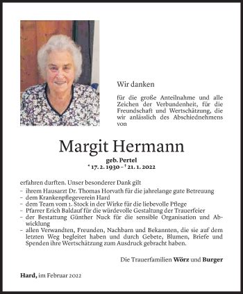 Todesanzeigen Von Margit Hermann Todesanzeigen Vorarlberger Nachrichten