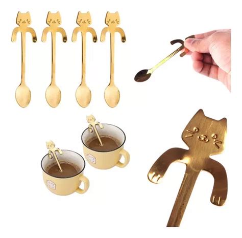 Kit De Cucharas De Caf Con Forma De Gato Acero Inoxidable Color