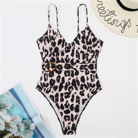 Women Spaghetti Strap Leopard Print Belted Wholesale One Piece Sets Ssn580474