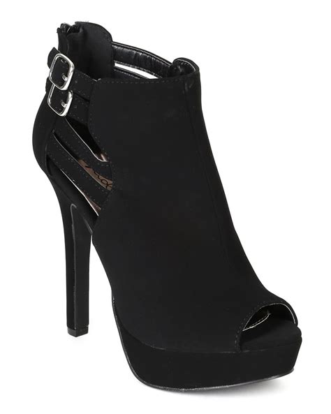 Qupid Bh53 Women Nubuck Peep Toe Cut Out Platform Stiletto Bootie