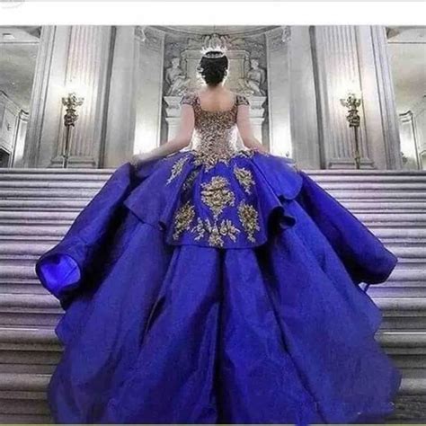 2022 Royal Blue Satin Royal Blue Quinceanera Dresses With Gold Flowers