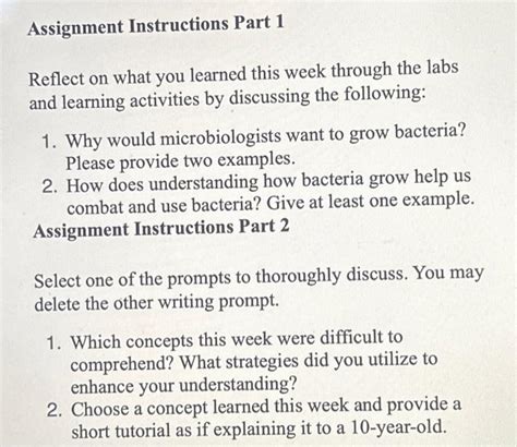 Solved Assignment Instructions Part I Reflect On What You Chegg