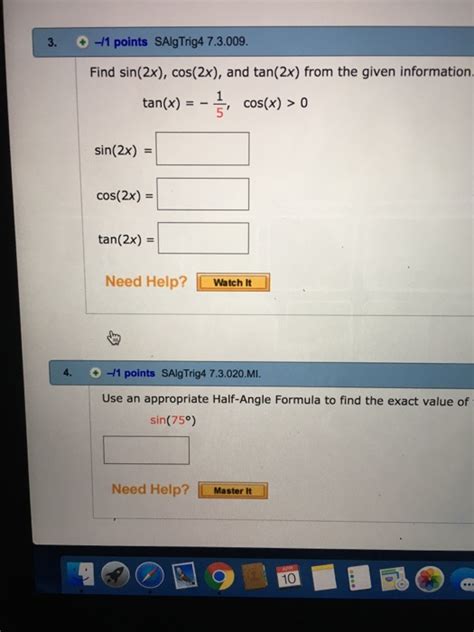 Solved Find Sin 2x Cos 2x And Tan 2x From The Given Chegg