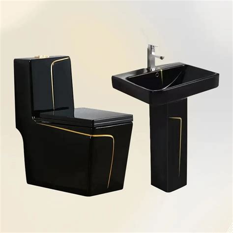 Luxury Black And Gold Bathroom Toilet Modern Square Sanitary Ware Wc