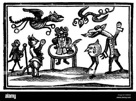 Witchcraft An Old Woodcut Showing A Witchs Familiars Demons And