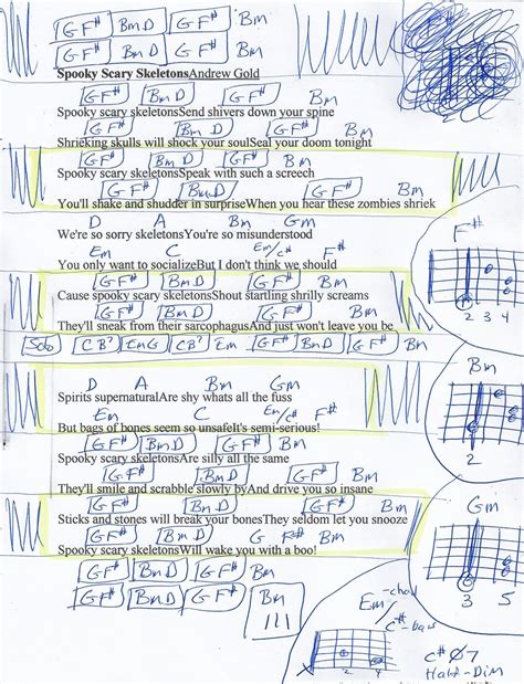 Spooky Scary Skeletons Guitar Chord Chart In Bm Real Key Guitar