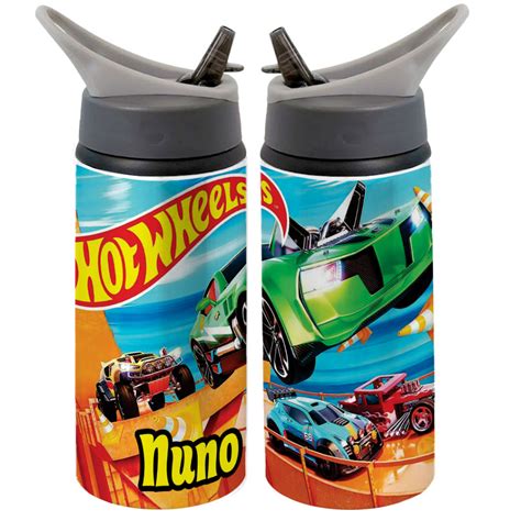 Garrafa Squeeze Hot Wheels Carros Corrida Personalizada Nome Escolar Infantil Shopee Brasil
