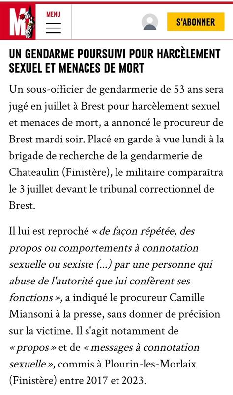 Max2politique on Twitter Un gendarme poursuivi pour harcèlement