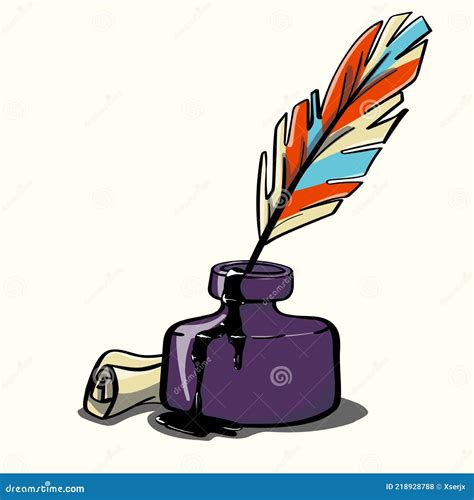 Vector Ink Bottle With Feather And A Scroll Stock Vector Illustration