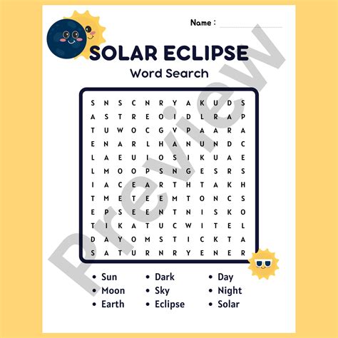 Solar Eclipse 2024 Kindergarten Activities Word Search Made By Teachers