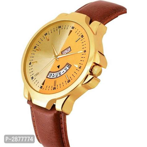 Men S Analog Wrist Watch With Date And Day In Golden Color Amazon India