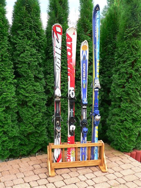 Wooden Ski Freestanding Rack For Pairs Of Skis Ski Holder Etsy