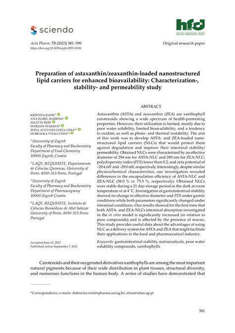 PDF Preparation Of Astaxanthin Zeaxanthin Loaded Nanostructured Lipid