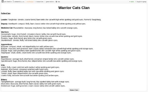 Warrior Cats Clan ― Perchance Generator