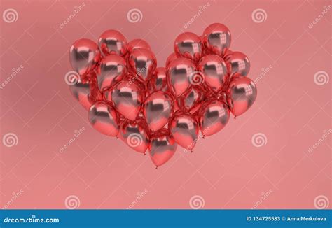 Rose Gold Glossy Shiny Balloons Heart Shape On Pastel Pink Background