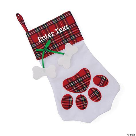 Personalized Christmas Red Plaid Pet Paw Print Stocking Oriental Trading