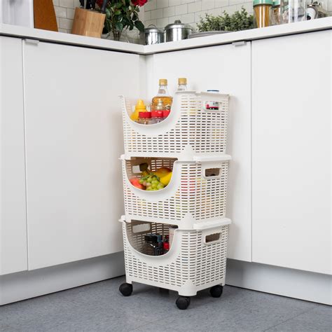 3-Tier Stackable Rolling Storage Bins, Plastic, White - Walmart.com