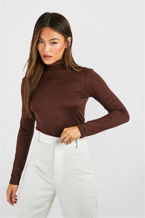 Chocolate Roll Neck Long Sleeve Top Boohoo Uk