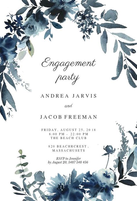 Indigo Flowers - Engagement Party Invitation Template | Greetings Island | Free wedding ...