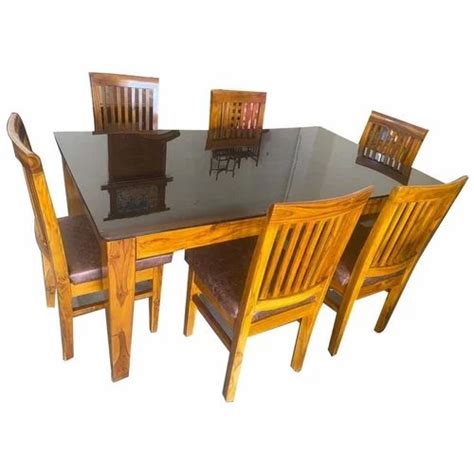 6 Seater Glass Top Teak Wood Dining Table Set At Rs 58000 Set In