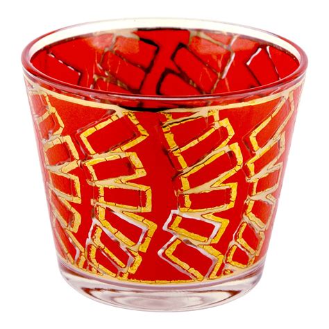 Vintage Red And Gold Glass Ice Bucket The Hour Retro Home Bar Decor