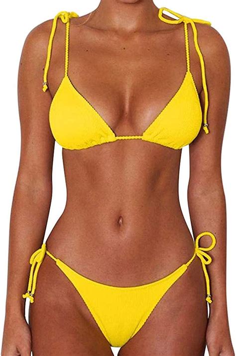 Jfan Bikini Ficelle De Cravate Maillots De Bain Femme Deux Pièces Plage Halter Bikini Rembourré