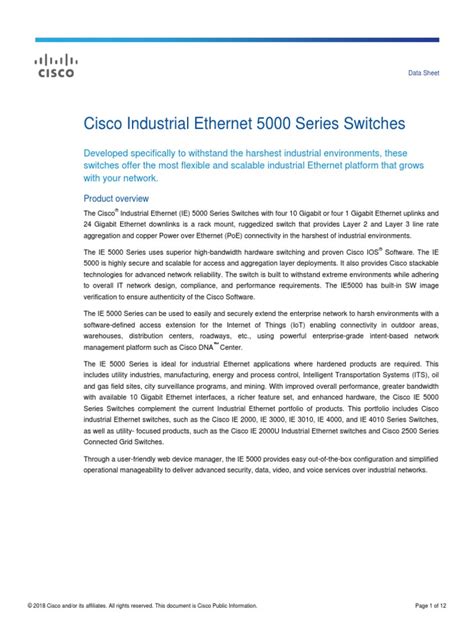 Cisco Industrial Ethernet 5000 Series Switches Pdf Network Switch