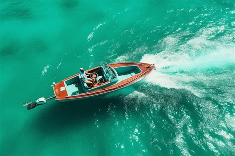 Premium Ai Image Speed Boat Floating Turquoise Water