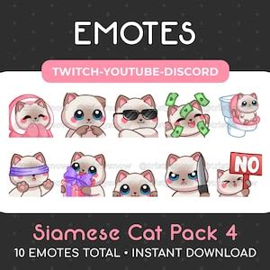 10 Cute Siamese Cat Emotes Pack 4 For Twitch Youtube Discord Stream