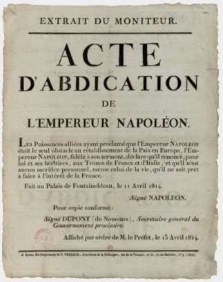 Acte d abdication du 6 avril 1814 annexé au Traité du 11