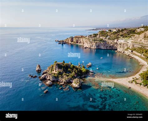 Isola Bella At Taormina Sicily Aerial View Of The Island And Isola