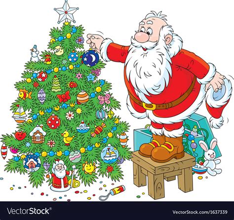 Santa Claus Decorating A Christmas Tree Royalty Free Vector