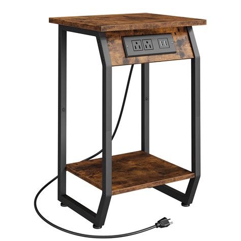 Homefan Side Table With Charging Station Vintage End Table With Usb Charging Ports And Outlets