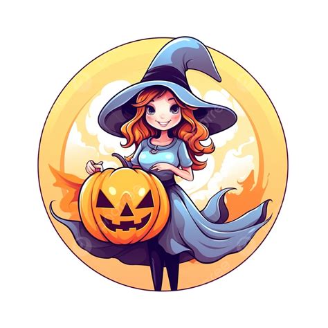 オレンジ色のカボチャと魔女のキャラクターのハロウィーンのイラストイラスト素材透過、pngフリー画像ダウンロード Pngtree