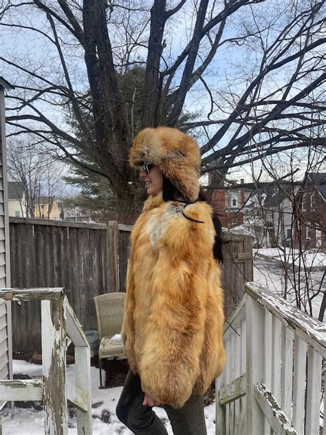 Real Red Fox Fur Jacket And Hat Set Gem