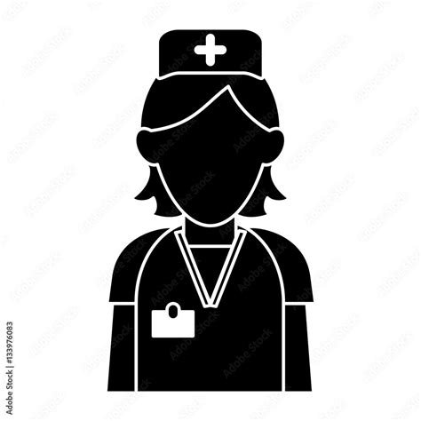 silhouette nurse staff care clinic uniform hat cross vector ...