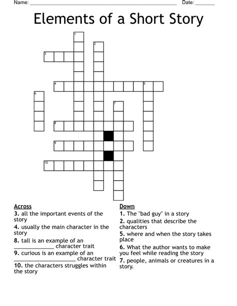 Elements Of A Short Story Crossword WordMint