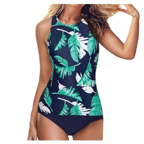 Minetom Femme Eté Tankini Imprimé Floral Maillot de Bain Push Up Bikini à Bretelle Set 2 Pièces