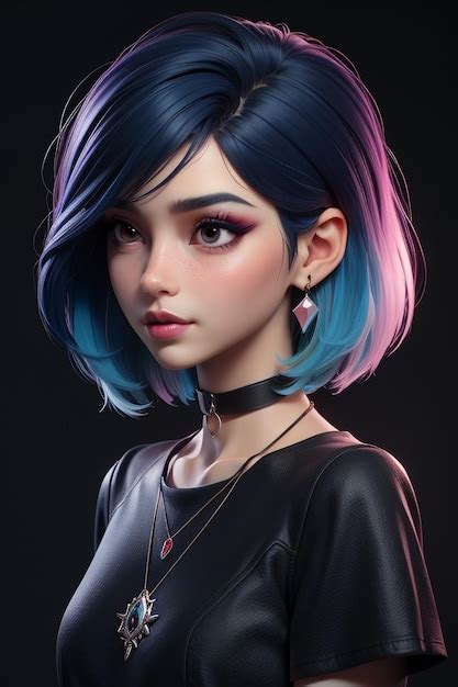 Características faciais requintadas anime anime azul cabelo roxo linda