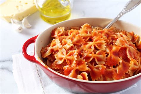 Farfalle Pasta with Tomato Sauce Stock Image - Image of marble, eating: 72241619