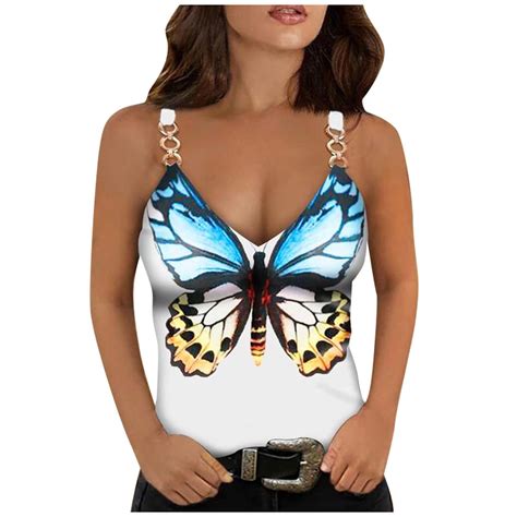 Ichuanyi Women S Summer Sexy Sleeveless V Neck Butterfly Print Blouse